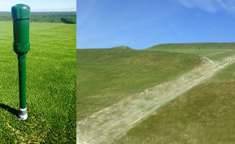 left: ClosureTurf relief valves are installed every acre that no gas pockets form. | right: HydroBinder® is used in the slope downchutes to handle high sheer stress and flows.