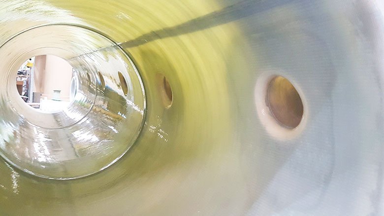 Inside view of a pipe segment (FEP inliner)