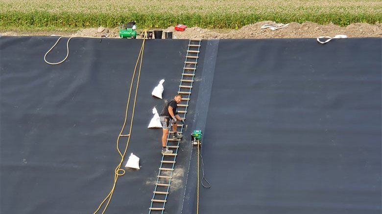 Hot-wedge welding of our geomembranes.