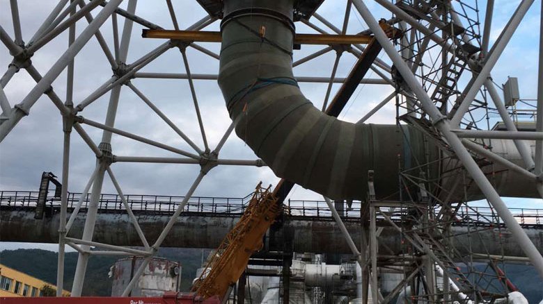 The bottom of the flue gas stack
