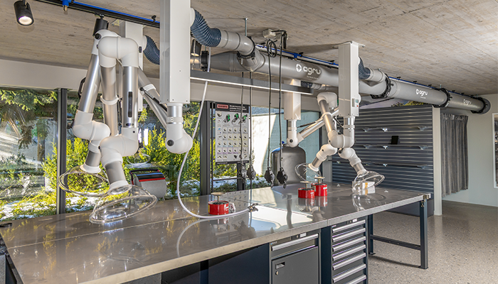 Ventilation system for safe welding training with fluoropolymers.